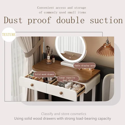 Vista 4 de Tocador de Maquillaje Grande con cajones,Spacious Storage Capacity, Modern Wood-Inspired Design, expansive countertop, Rounded Edges, Silent-Glide