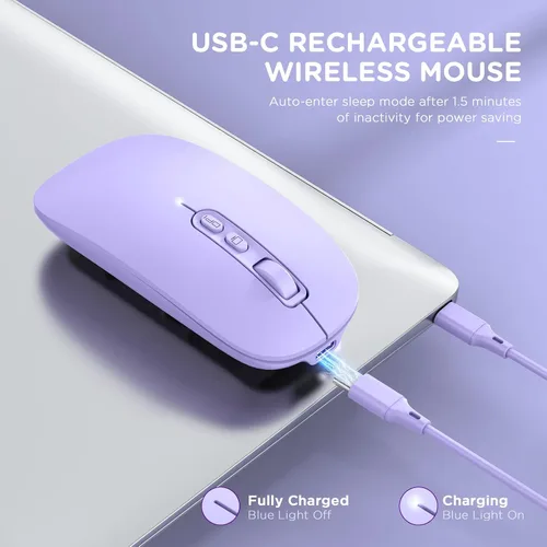 Vista 4 de RAPIQUE Ratón inalámbrico Bluetooth, multidispositivo recargable (tres modos: BT1/BT2+2.4G) Ratones de computadora con receptor USB, mouse