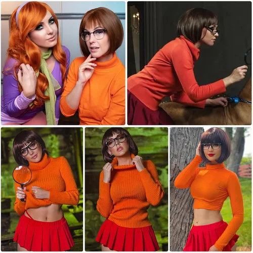 Vista 78 de Peluca de cosplay estilo Bob azul oscuro + horquilla de libélula + collar para fiesta, disfraz de Halloween, peluca de mujer