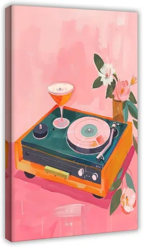 Vista 38 de YFET Tocadiscos vintage Y2K Room Flowers Pink Retro Music Lover Preppy Room - Póster artístico de pared y arte de pared, póster moderno