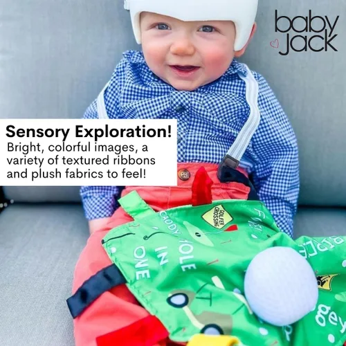 Vista 4 de Baby Jack & Co - Manta de felpa sensorial con pelota de golf de 10 x 10 pulgadas, juguetes de etiqueta para juegos sensoriales, juguete de cochecito
