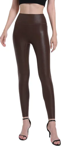 Vista 2 de HARTPOR Leggings de piel sintética para mujer, elásticos, de cintura alta, brillantes, pantalones de cuero, leggings de piel de piel sintética