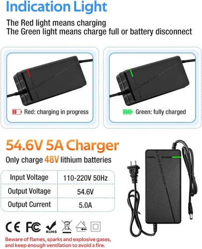 Vista 12 de Cargador de 54.6V 3A/5A con 6 enchufes adecuado para varias baterías de litio, como cortacésped y baterías de litio para sillas de ruedas, etc.