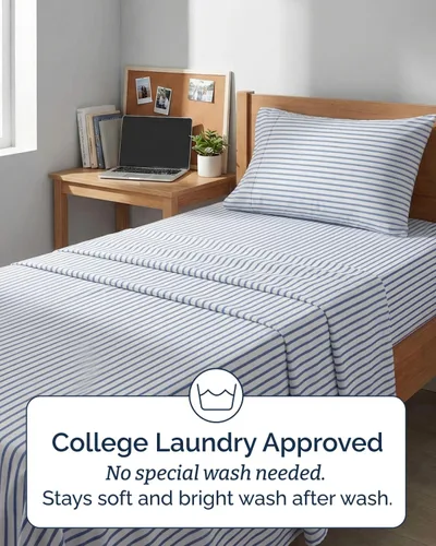 Vista 638 de Extra Deep Twin XL Sheet Set - 3 Piece College Dorm Room - White 01-Blanco