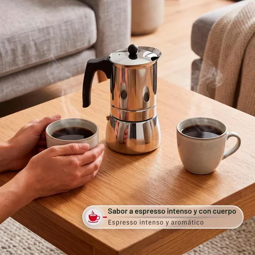 Vista 5 de Magefesa Genova - Cafetera espresso para estufa de 4 tazas, olla moka de acero inoxidable, compatible con inducción, cafetera Greca Plateado