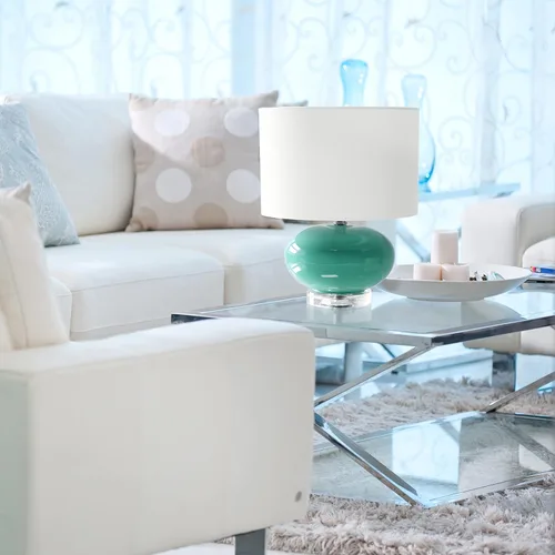 Vista 4 de Elegant Designs LT1127-AQU - Lámpara de mesa de 15.25 pulgadas con pantalla de tela blanca, moderna y contemporánea, con huevo de cerámica, estándar