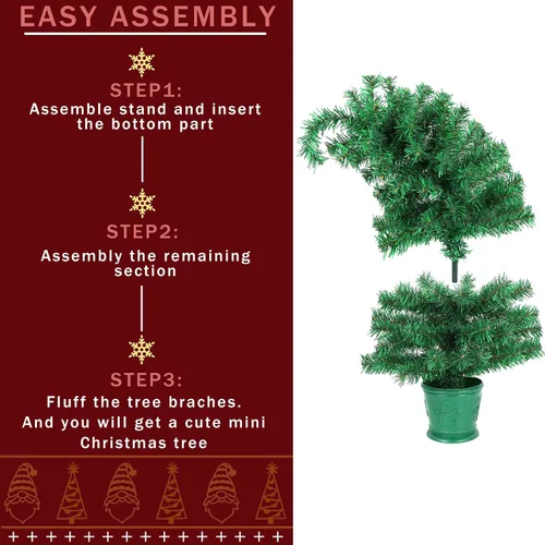 Vista 4 de CCINEE - Árbol de Navidad artificial de 2 pies, verde, mini, plegable, con bisagras, para mesa, con soporte de plástico, 120 puntas de rama