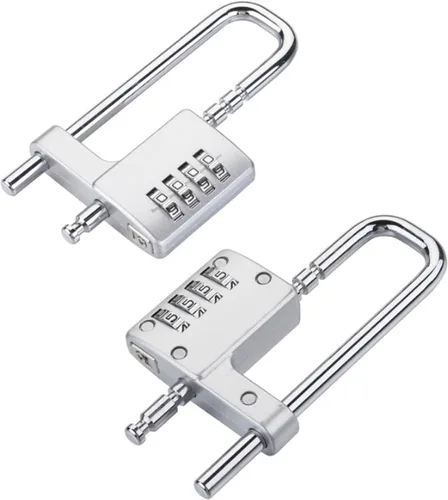Vista 10 de Candado en forma de U de acero inoxidable, cerradura de combinación con grillete largo ajustable para exteriores, escuela, gimnasio, taquillas