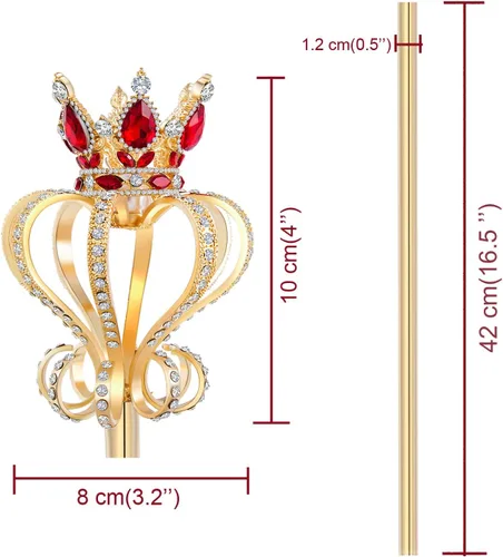 Vista 2 de BuLuBuLu Red Queen Costume Scepter Wands Rhinestone Festival Fairy Wand Women's Day Magic Wands for Kids Adults (Red)