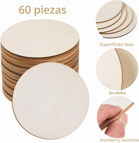 Vista 3 de 60 círculos de madera de 6 pulgadas para manualidades, círculos de madera sin terminar, redondos naturales, discos de madera en blanco