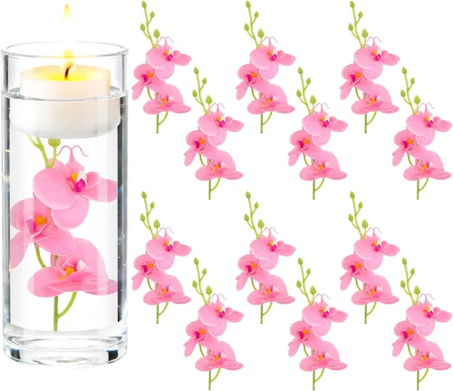 Vista 12 de LARDUX Flores artificiales para velas flotantes, centro de mesa de boda, mini orquídea, relleno de floreros para boda, mesa de comedor, fiesta