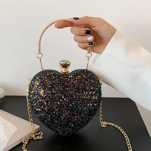 Vista 4 de U Scinan Bolso de mano con forma de corazón para mujer, bonito bolso de mano con lentejuelas