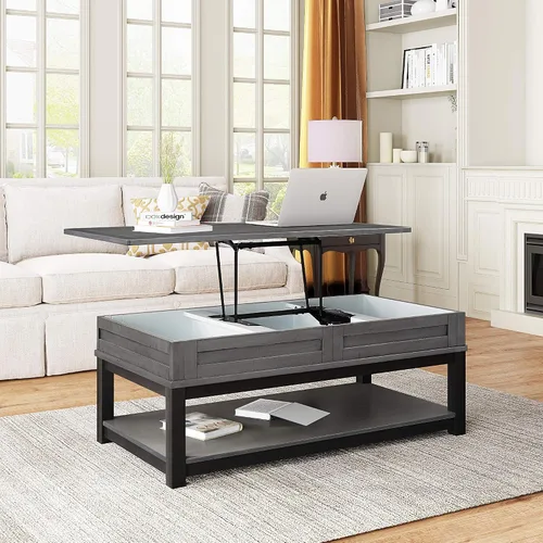 Vista 18 de Quarte Mesa de centro de estilo moderno de 2 niveles con iluminación LED de 16 colores, mesa de cóctel con control remoto y gran lugar