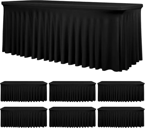 Vista 9 de fani Paquete de 2 faldas de mesa elásticas negras para mesa rectangular de 6 pies, manteles elásticos de elastano lavables con falda, mantel