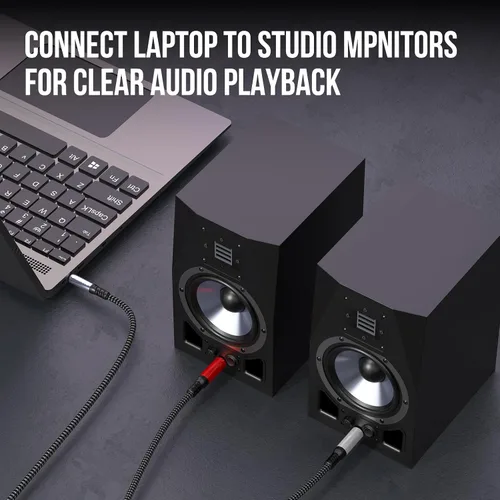 Vista 7 de Adaptador de cable de audio estéreo 1/8 a dual 1/4 TS mono Y Splitter compatible con iPhone, PC, tarjeta de sonido de computadora, mezclador