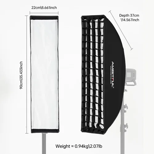 Vista 2 de AMBITFUL 2 unids 8.7x35.4 in 9"x35" Beehive Honeycomb Grid Strip Softbox Bowens Mount para Studio Flash