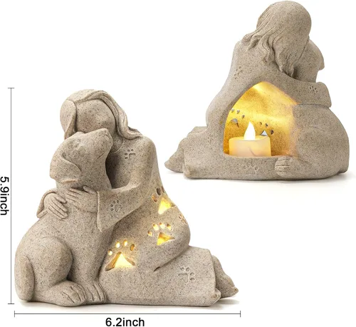 Vista 7 de INLOMEM Regalo conmemorativo para perros, escultura de granito, resina esculpida a mano, regalo de condolencia de pérdida de mascotas con portavelas