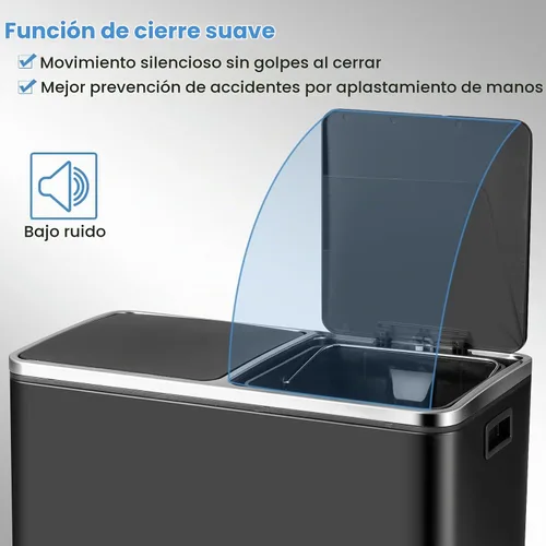Vista 5 de Goplus Basurero doble de 60 litros (2 x 30 L)/16 galones de acero inoxidable, cubo de basura rectangular con cubos interiores y tapas con bisagras