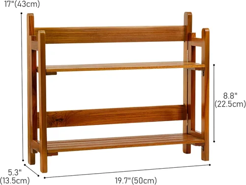 Vista 2 de VaeFae Estantes flotantes de madera de teca para baño, soporte de pared plegable de madera, 2 estantes
