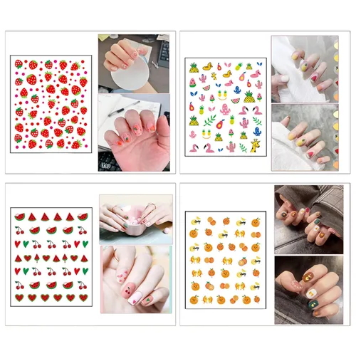 Vista 4 de 16 hojas de calcomanías de uñas para niños, lindas calcomanías autoadhesivas para niñas y mujeres, diseños 3D, accesorios de manicura