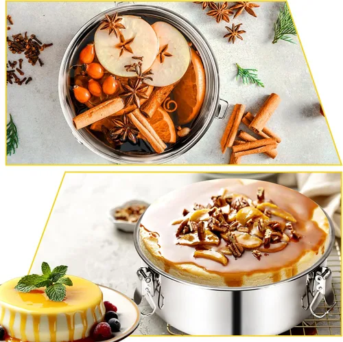 Vista 2 de Paquete de 3 moldes de flan con tapa, sartén de acero inoxidable de 1.5 cuartos de galón, compatible con olla de 6 cuartos de galón, recipiente