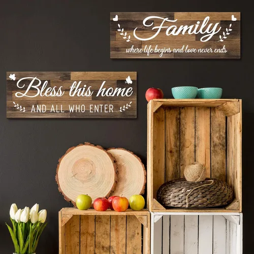 Vista 5 de Jetec - Letrero de pared de madera con texto en inglés «Bless This Home», 2 unidades, color marrón