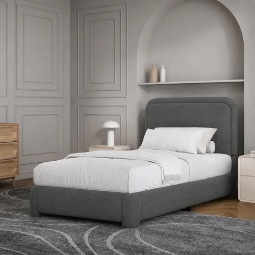 Vista 12 de Base de cama individual, cabecera Cloud Boucle, esquinas redondeadas, color beige