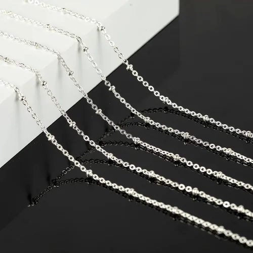 Vista 6 de YOUBEIYEE Cadena de cuentas de satélite de plata brillante de 32.8 ft para hacer joyas, acero inoxidable, cadena de joyería de cruz soldada
