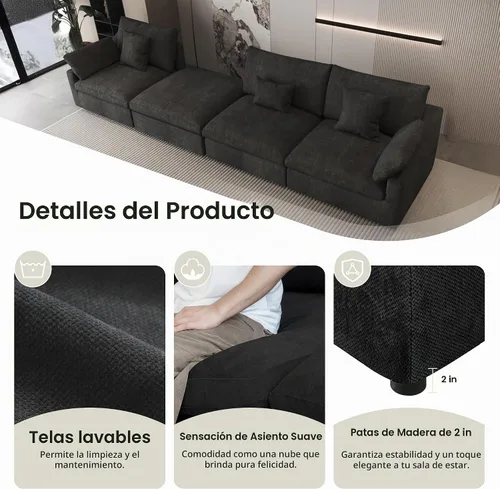 Vista 6 de Sofá seccional de 83 pulgadas para sala de estar, sofá modular relleno de plumón, sofás en forma de L con otomana, sofá convertible, fundas de sofá