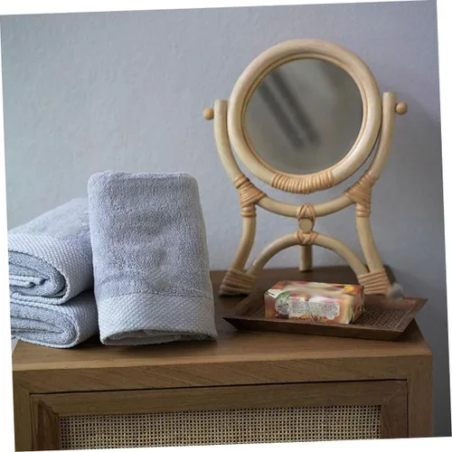 Vista 6 de GANAZONO Rattan Makeup Mirror 3-Legged Round Decorative Mirror Adjustable Rotation for Girls Bedroom for Makeup and Decor