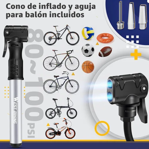 Vista 6 de Bomba de bicicleta Mini bomba de bicicleta – Bomba de ciclo de aleación de aluminio para válvula Presta y Schrader, bomba de neumáticos de bicicleta