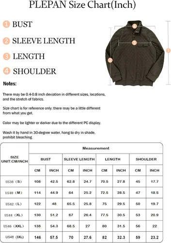 Vista 7 de PLEPAN Sudadera acolchada de manga larga para hombre, casual, cuello alto, con botones, de forro polar