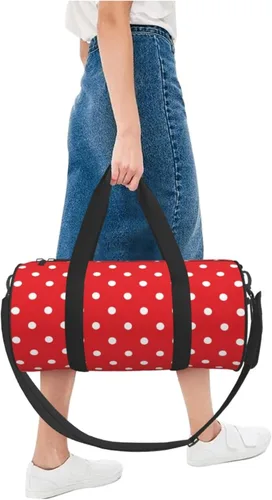 Vista 5 de Large Duffle Bag for Travel - Retro White Polka Dots Red Print Gym Bag for Women Men, Travel Foldable Bags for Women Men with Zippered Multiple