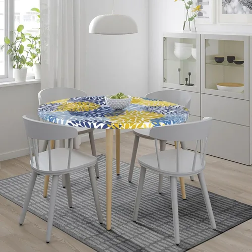 Vista 7 de Fiokroo Mantel de Flores de Crisantemo Azul, Amarillo y Azul Marino con Borde Elástico, Mantel Redondo Lavable y Reutilizable Cubierta de Mesa