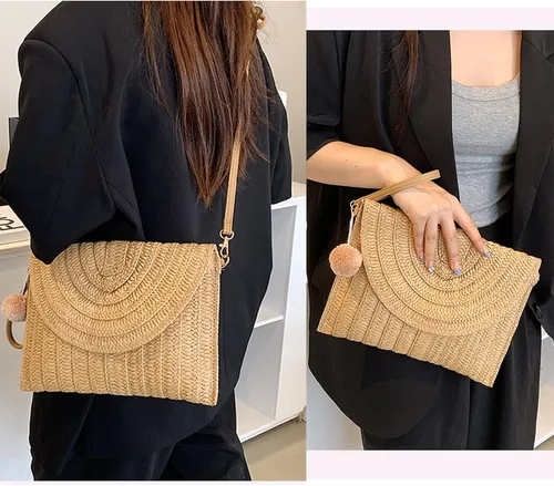 Vista 6 de Aphoraeny Bolsos cruzados de paja para mujer, bolsa de paja para playa, bolso de paja, bolso de verano, cartera de paja sobre
