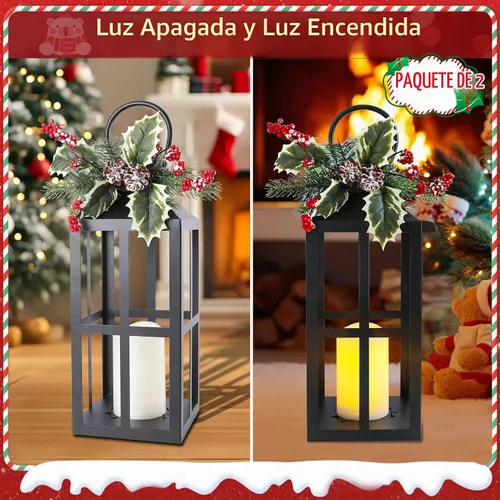 Vista 3 de Faroles de Navidad decorativos para interiores y exteriores, paquete de 2 Cruz