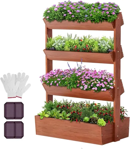 Vista 9 de DoCred Cama de jardín vertical elevada, macetas de jardín de madera independientes de 5 niveles