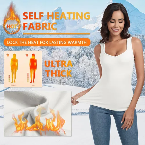 Vista 2 de WOWENY Camiseta sin mangas de forro polar térmico para mujer, sin mangas, cuello corazón, chaleco de invierno, ropa interior, camiseta cálida