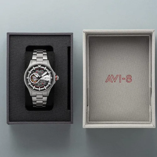 Vista 6 de AVI-8 Hawker Hunter Avon Automático Diablos Rojos Con Reloj De Pulsera De Acero Inoxidable Sólido Tono Plateado 1.732in - AV-4078-22