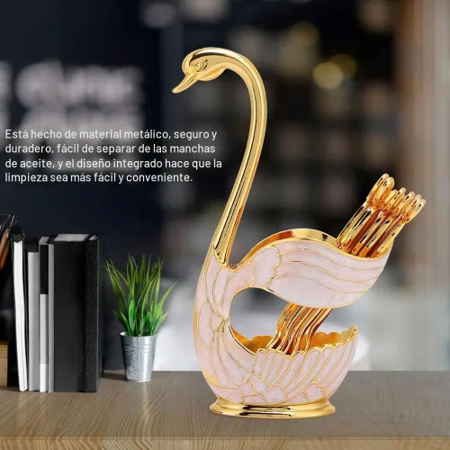 Vista 3 de Watris Veiyi - Juego de cucharas de café, juego de cucharas de postre, 6 cucharas de té con soporte de base de cisne, organizador de cucharas