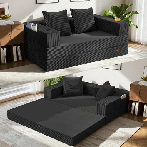 Vista 47 de COMAX Sofá cama futón, sofá cama convertible 4 en 1, sofás deshuesados para sala de estar, sofá biplaza plegable pequeño plegable que ahorra Gris