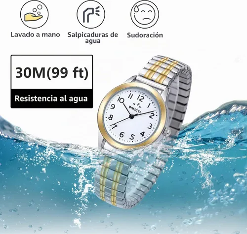 Vista 5 de BOSHIYA Reloj con banda elástica para mujer Easy Reader de 1.181 in analógico de cuarzo con correa elástica de acero inoxidable, impermeable, reloj