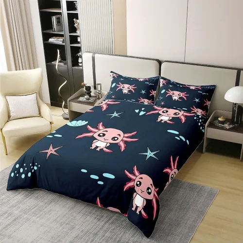 Vista 3 de Axolotl Funda de Edredón 100% Algodón Tamaño Twin Lindo Juego de Ropa de Cama de Axolotl Funda de Edredón Kawaii Funda de Edredón de Animales