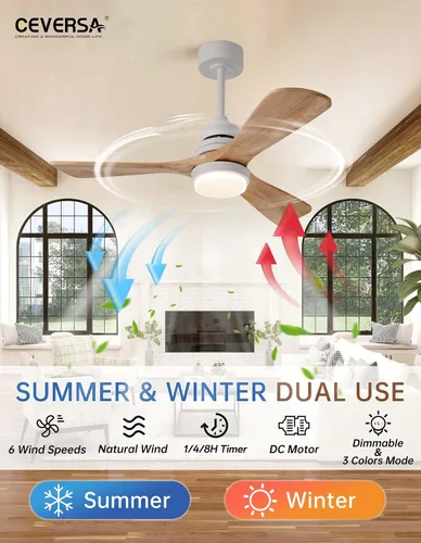 Vista 7 de Ventilador de techo de madera natural de 42 pulgadas con luces y control remoto, ventilador de 3 aspas para exteriores/interiores para patio y sala