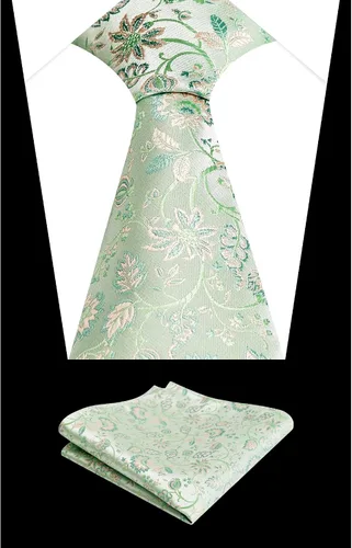 Vista 26 de Alizeal Mens 3.15inches Leaf Flower Pattern Tie with Floral Pocket Square Set