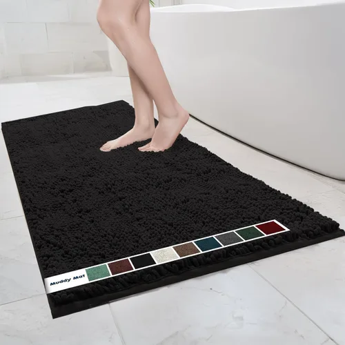 Vista 57 de Muddy Mat Alfombras de Baño de Chenilla de Microfibra de Secado Rápido Antideslizantes Lavables, Extra Gruesas, Suaves y Altamente Absorbentes Gris