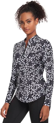 Vista 2 de Misyula - Camisetas de golf para mujer, con cremallera de 14, protección solar, secado rápido, tenis, correr, atletismo, entrenamiento