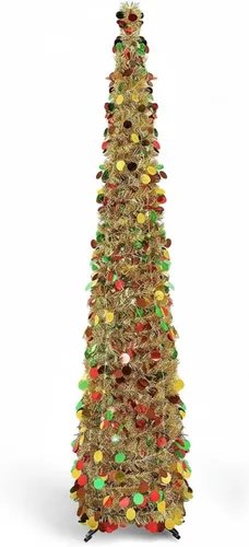 Vista 11 de Aoriher Árbol de Navidad de Oropel Negro Plegable Emergente Preiluminado de 5 pies con Luces de Cadena Moradas, Árbol Artificial Reutilizable
