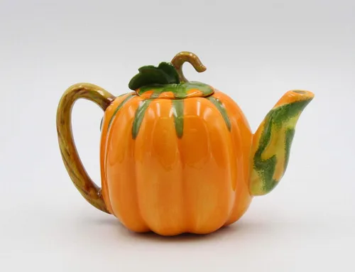 Vista 4 de Tetera de calabaza de cerámica fina, 8 pulgadas de largo