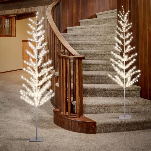 Vista 4 de LIGHTSHARE - Juego de 2 árboles de plumas iluminadas de 6 pies, 244 luces LED blancas cálidas con base de metal, elegante lámpara de pie